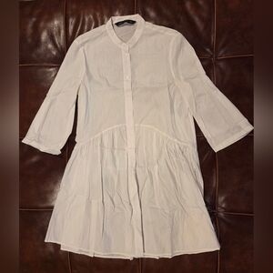 Zara Elegant White Button-Up Dress Small